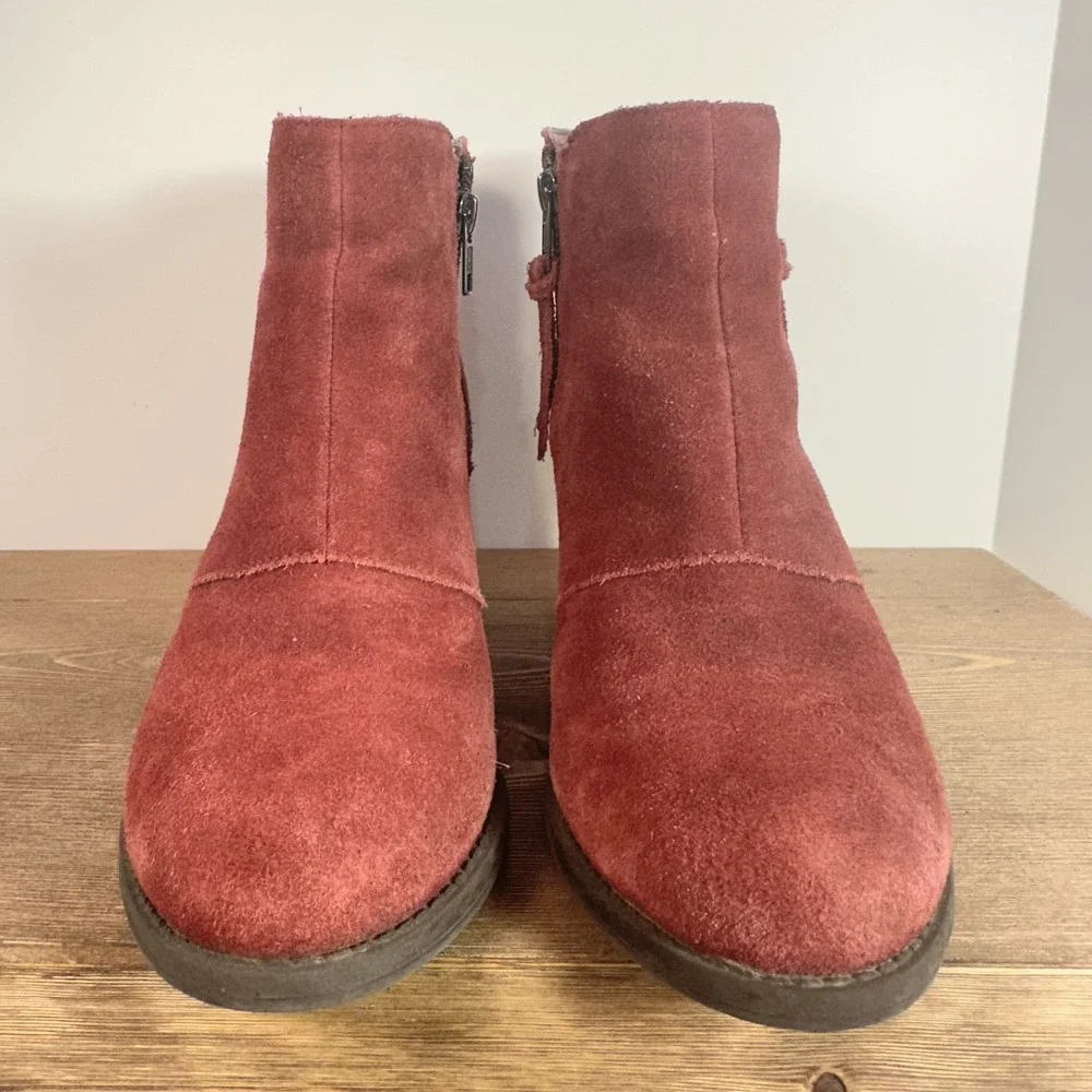 American Eagle Women Y2K Red Suede Ankle Boots Sz 9 Chunky Heel Retro